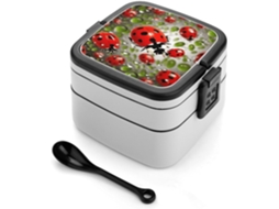 Lancheira Bento Joaninha Hermética Para Adultos Com Colher, Resistente E Com Dupla Camada, Com Fecho De Encaixe, À Prova