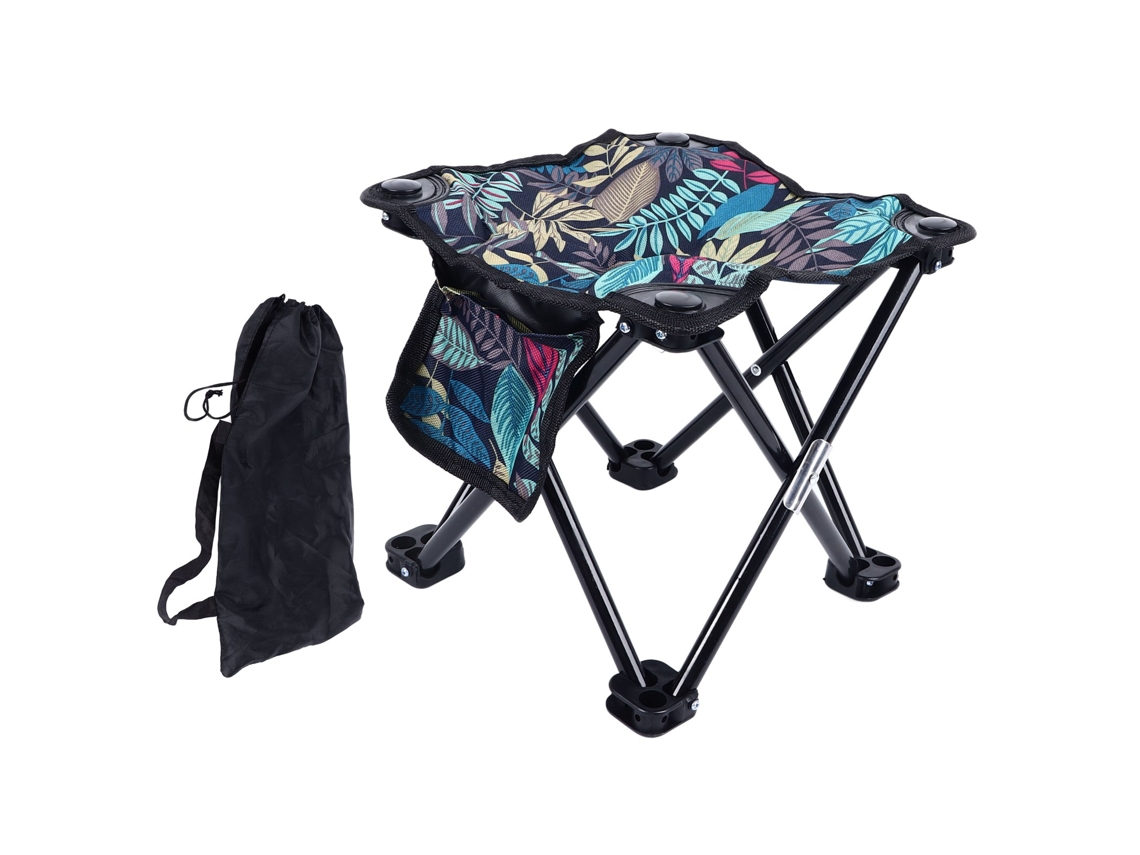 Cadeira Plegável de Camping com Estampa de Folhas Azul