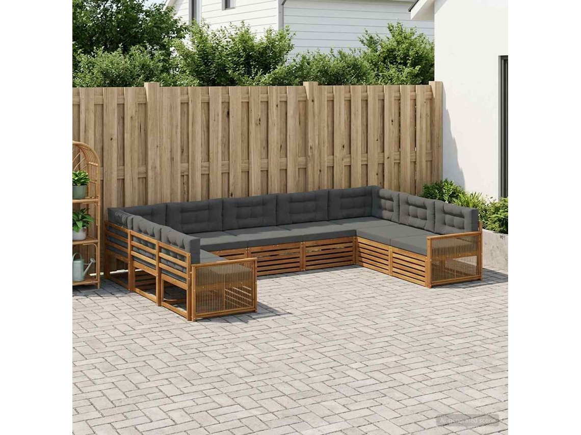 Vidaxl Conjunto De Sofás Para Exterior 9 Pcs Natural E Antracite