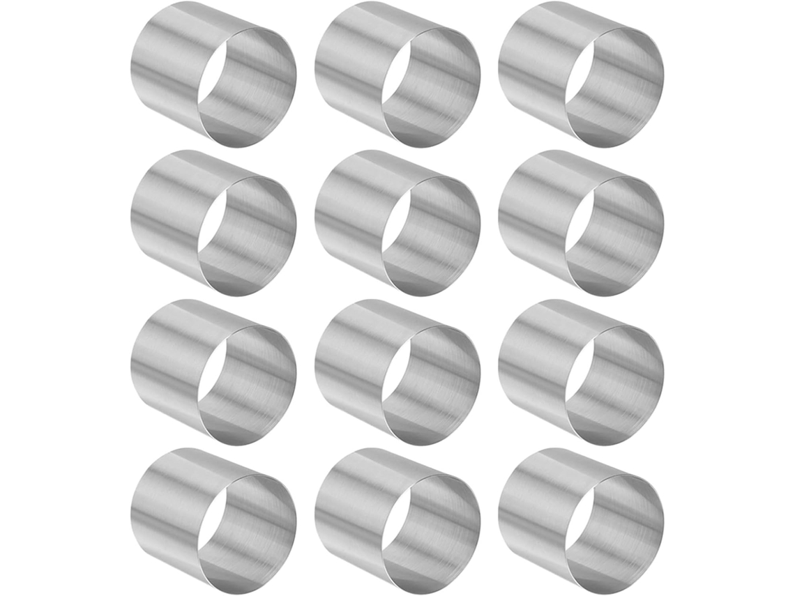 Conjunto de 12 aros pequenos e redondos em aço inoxidável para assar.