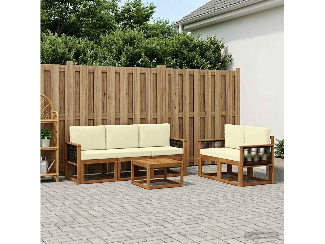 Vidaxl Conjunto De Sofás Para Exterior 6 Pcs Natural E Creme