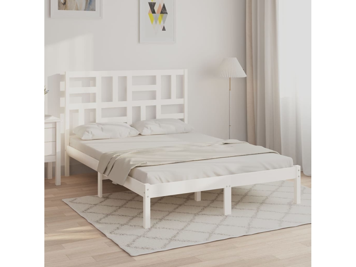 Vidaxl Estrutura De Cama 140x190 Cm Madeira Maciça Branco