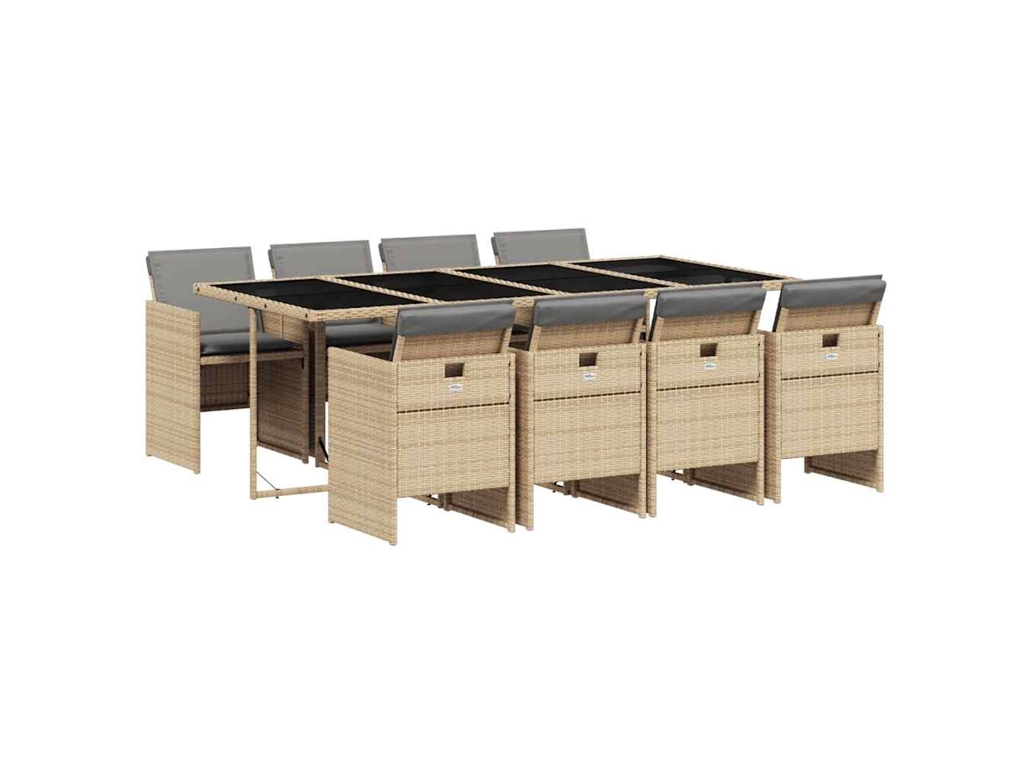 Conjunto de 9 Jantar para Jardim com Almofadões Vime Pe Bege Misturado MAISON EXCLUSIVE