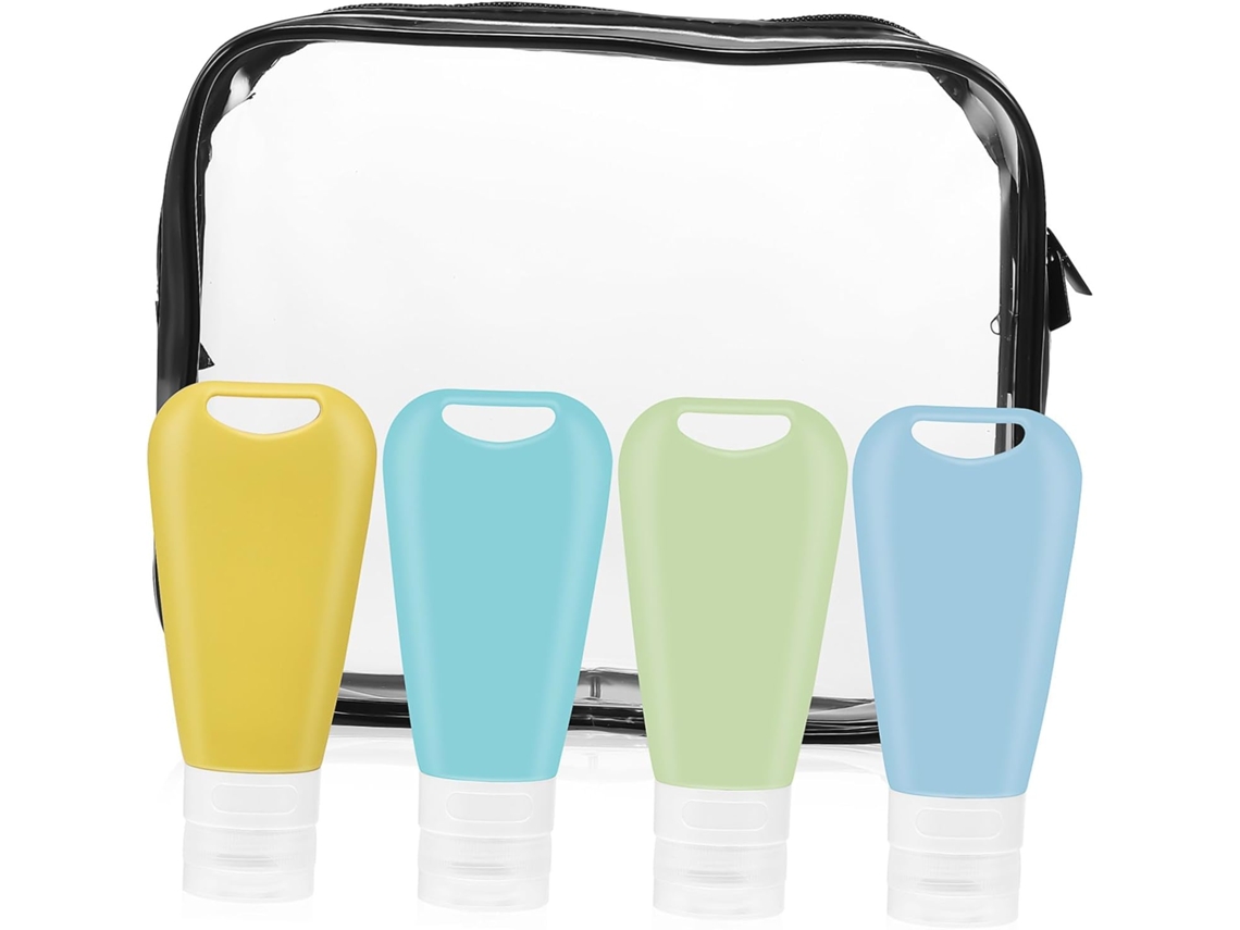 Conjunto De 4 Frascos De Silicone Vazios Para Viagem, Ideais Para Artigos De Higiene Pessoal, Xampu E Loção.