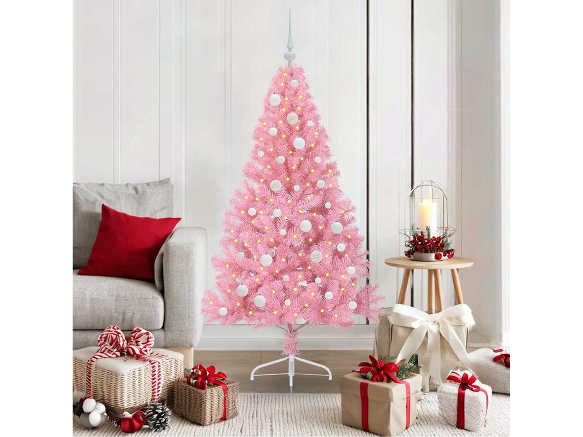 Vidaxl Árvore De Natal Artificial Pré-iluminada Rosa 150 Cm Pvc