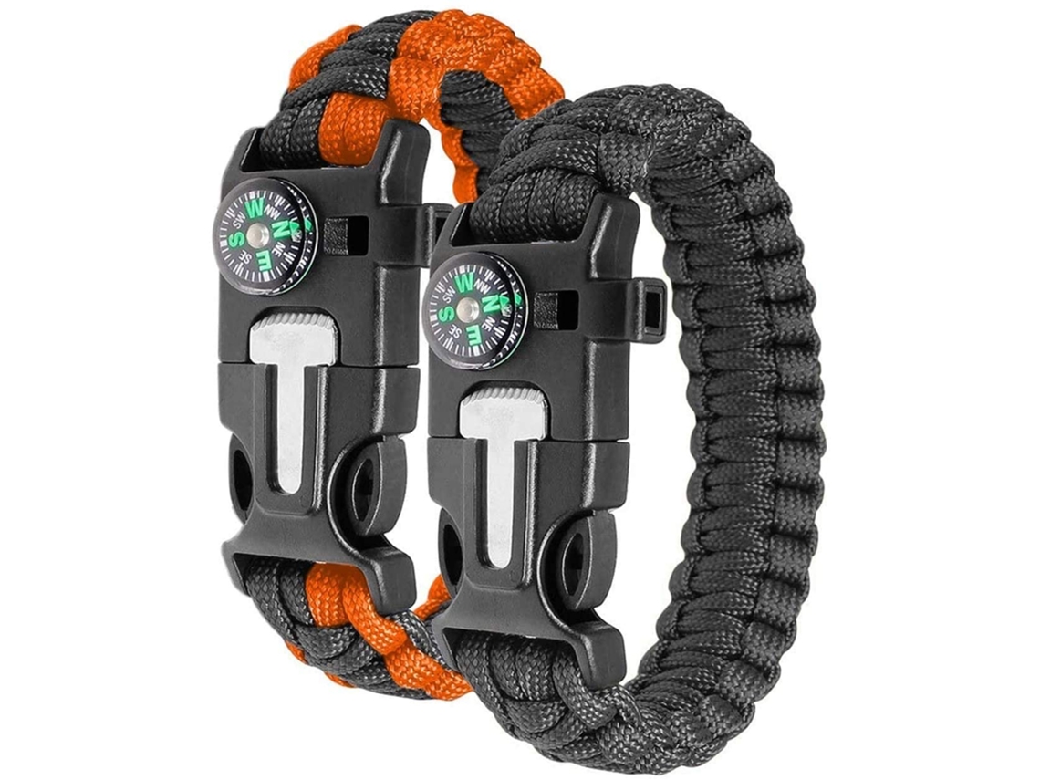 2 Pulseiras de Sobrevivência em Paracord com Bússola e Apito BRILVIBERA