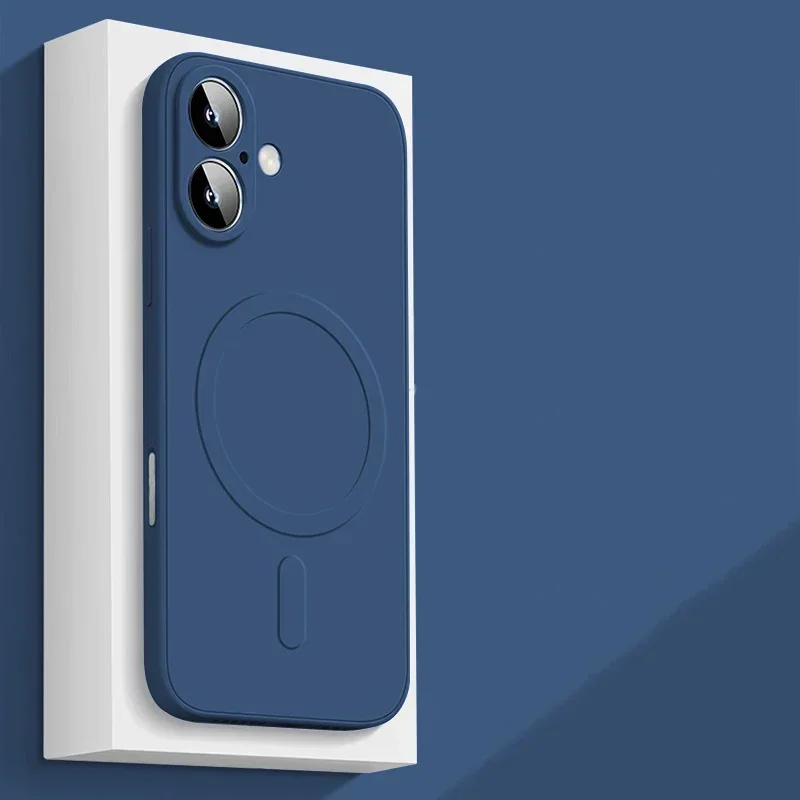 Capa Protetora De Silicone Líquido Macio (azul Escuro Para Iphone 16 Pro), Carregamento Sem Fio, Resistente A Impactos.