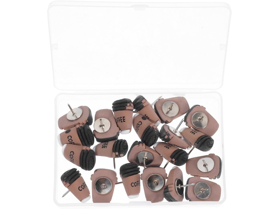 Conjunto de 20 Tachinhas Decorativas em Resina no Formato Xícara Marrom, Ideal para Cortiça Quadros, Paredes Fotográficas