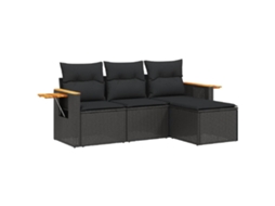 Conjunto de 4 Sofás para Jardim com Almofadões Vime Pe Preto MAISON EXCLUSIVE (4 pcs)