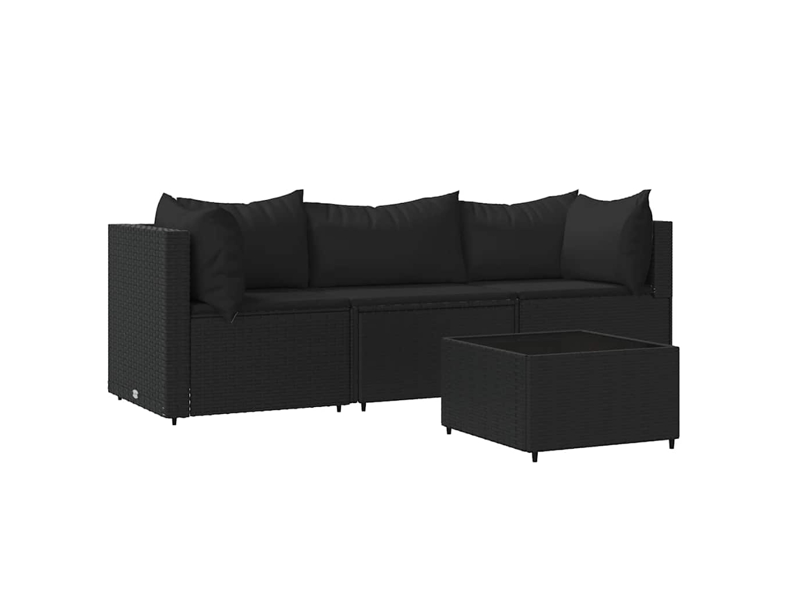 Maison Exclusive - 4 Pcs Conjunto Lounge De Jardim C/ Almofadões Vime Pe Preto