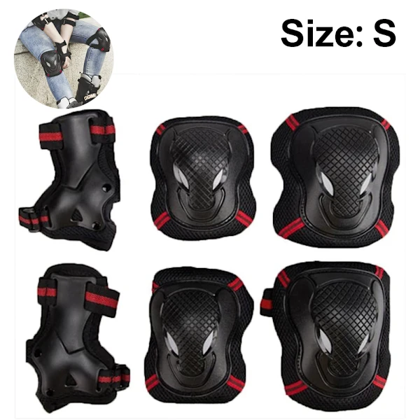 Conjunto de 6 Joelheiras esportivas reforçadas, tamanho pequeno, preto e vermelho AQUAFORGE