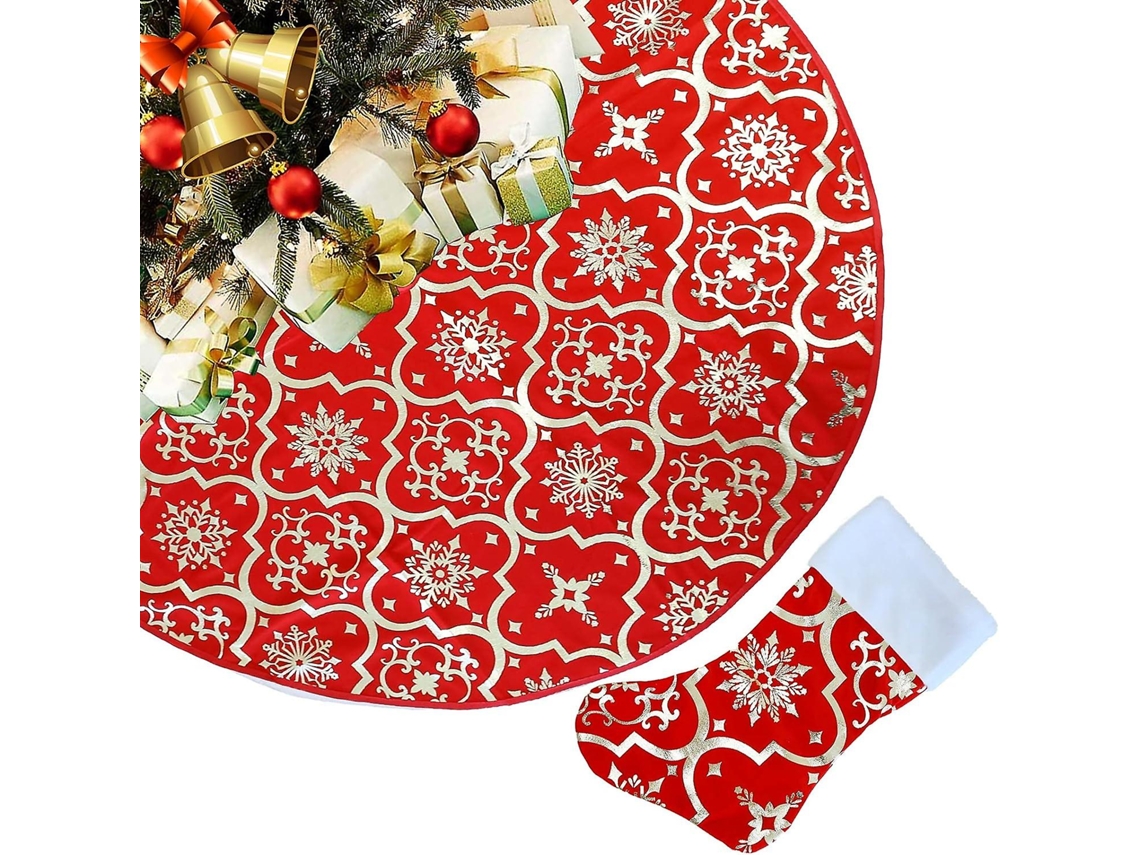Saia Para Árvore De Natal Tapete Grande Vermelho De 48 Polegadas Para Árvore De Natal Com Meias De Natal Para Decoração De Festa De Natal Olysi Shop