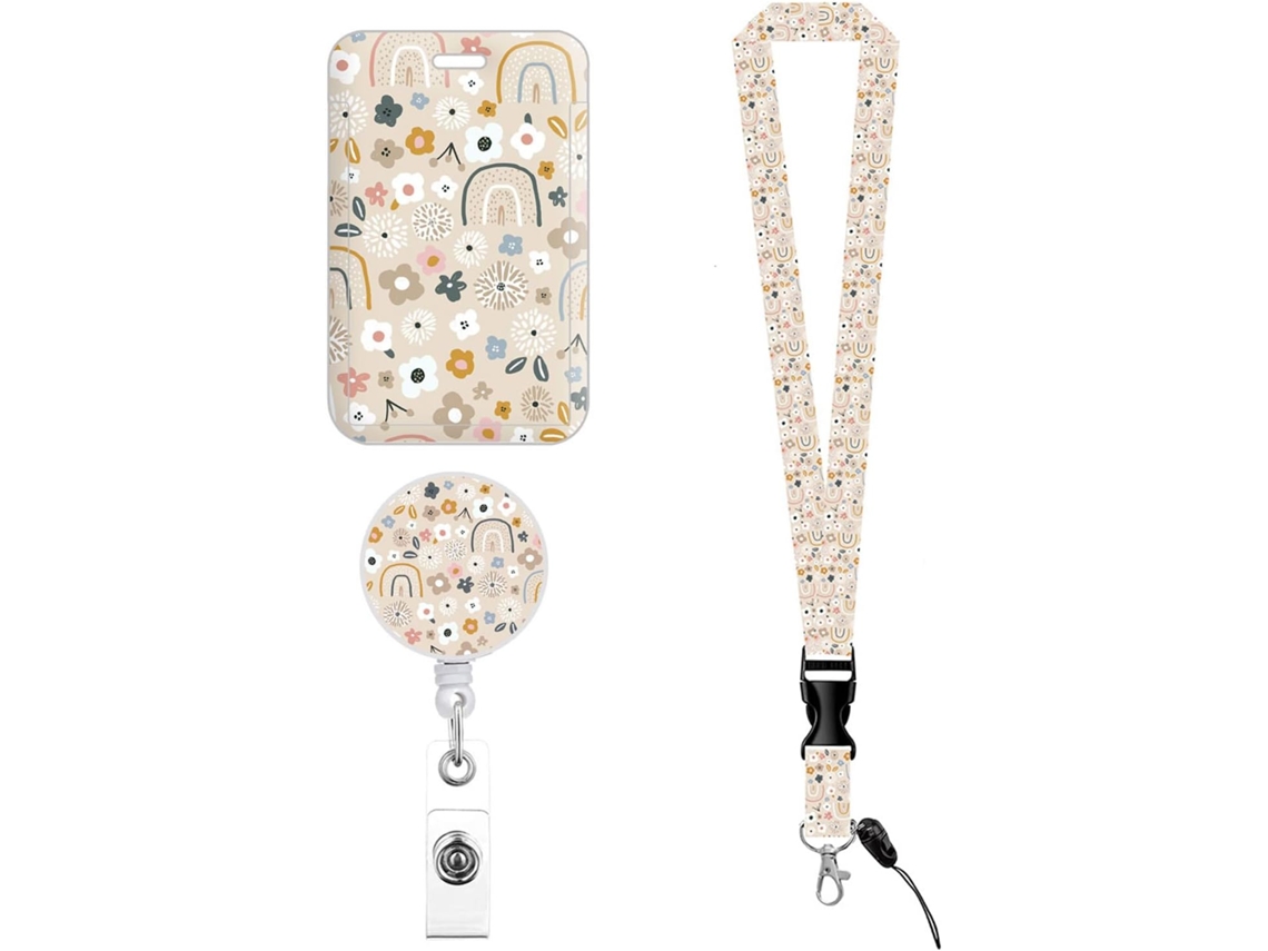Conjunto De Porta Crachá Vertical E Cordão Pescoço, Protetor De Cartão Arco Íris, Porta Crachá Retrátil Em Abs