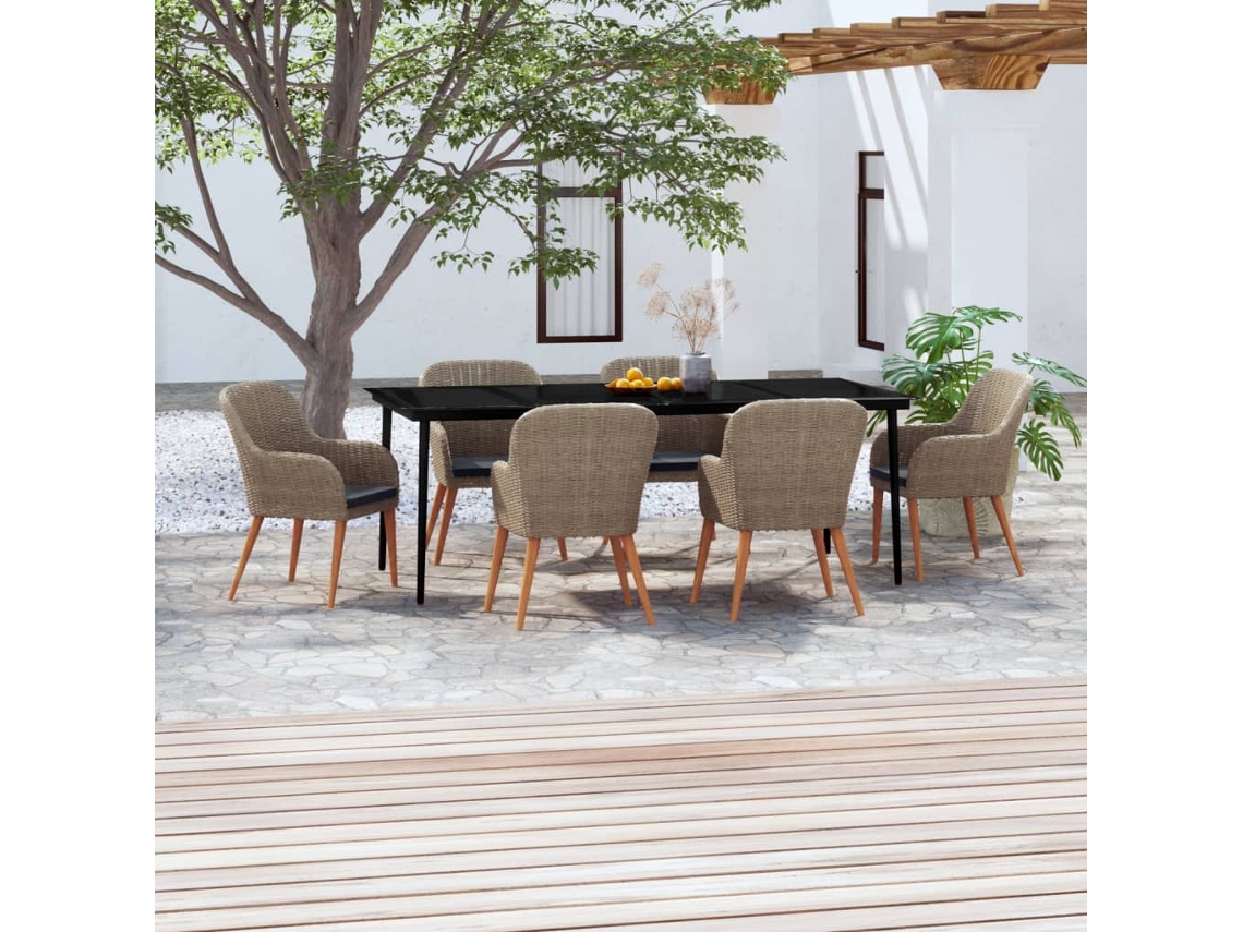 Vidaxl 7 Pcs Conjunto De Jantar Para Jardim Com Almofadões Castanho