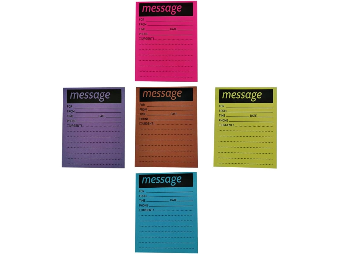 Blocos de notas de papel autoadesivos coloridos, 5 unidades, forte aderência e acabamento impecável para uso diário.