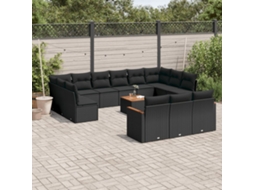 Vidaxl 14 Pcs Conjunto De Sofás P/ Jardim C/ Almofadões Vime Pe Preto