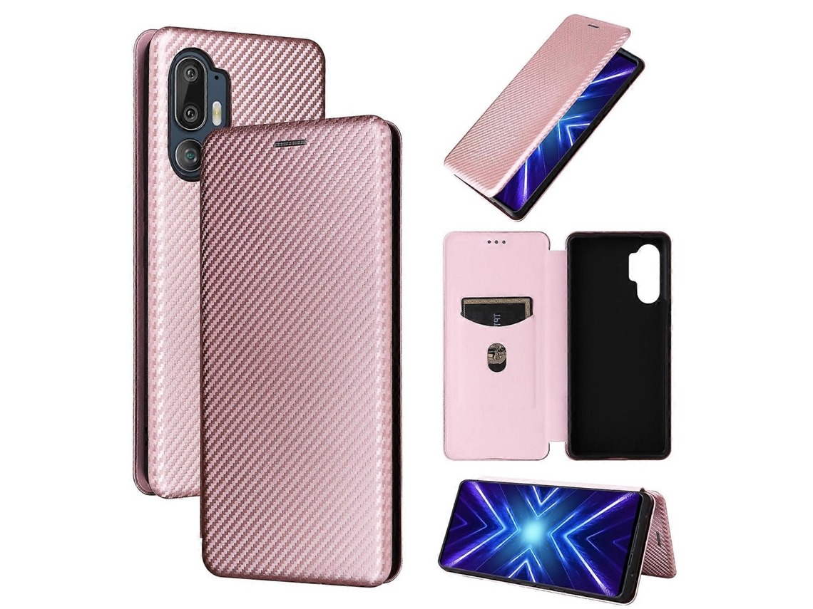 Capa De Couro Com Textura De Fibra De Carbono Para Htc U24 Pro
