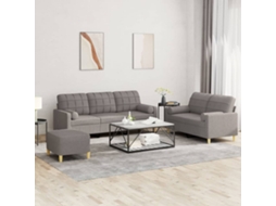 Vidaxl 3 Pcs Conjunto De Sofás Com Almofadas Tecido Cinza-acastanhado