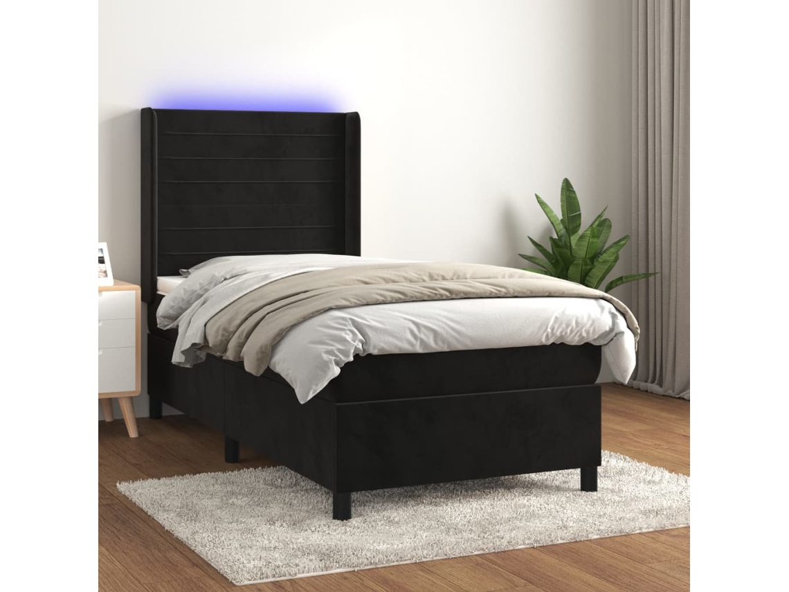 Vidaxl Cama Box Spring C/ Colchão/led 80x200 Cm Veludo Preto
