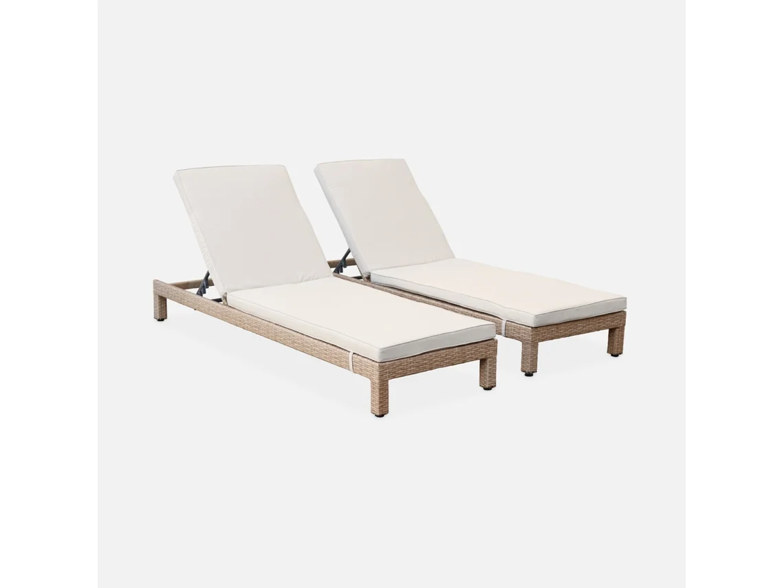 Espreguiçadeira Em Resina Tecida, Multi-posição, Set De 2, Natural E Bege