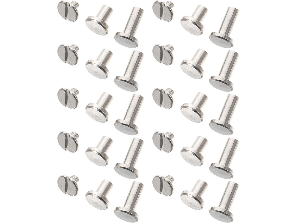 Conjunto Com 30 Maciços Fixação Parafusos E Botões Rebite Liga Metálica 8mm, Fixação Parafusos Para Encadernação