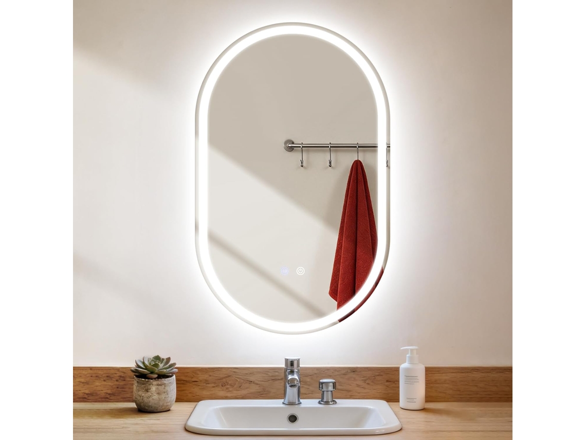 Nettlife Espelho Casa De Banho Com Led, 50 × 80 Cm, Controlo Por Toque, Antiembaçante, Intensidade De Luz Ajustável De 3000 A 6500k, Classificação