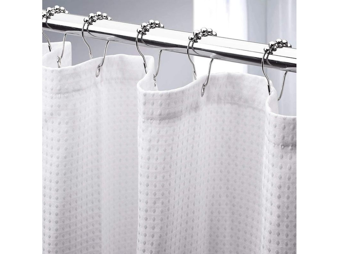 Cortina de Chuveiro Branca para Quarto Waffle 72x72 Dobrada Lavável À Máquina Hoteleira 230 Gsm Poliéster Resistente Malha De Abelha