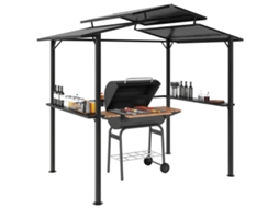 Gazebo de Churrasco de Impermeável com Telhado de Duas Camadas. Prateleiras Laterais Pretas 250 X 160 X 250 Cm
