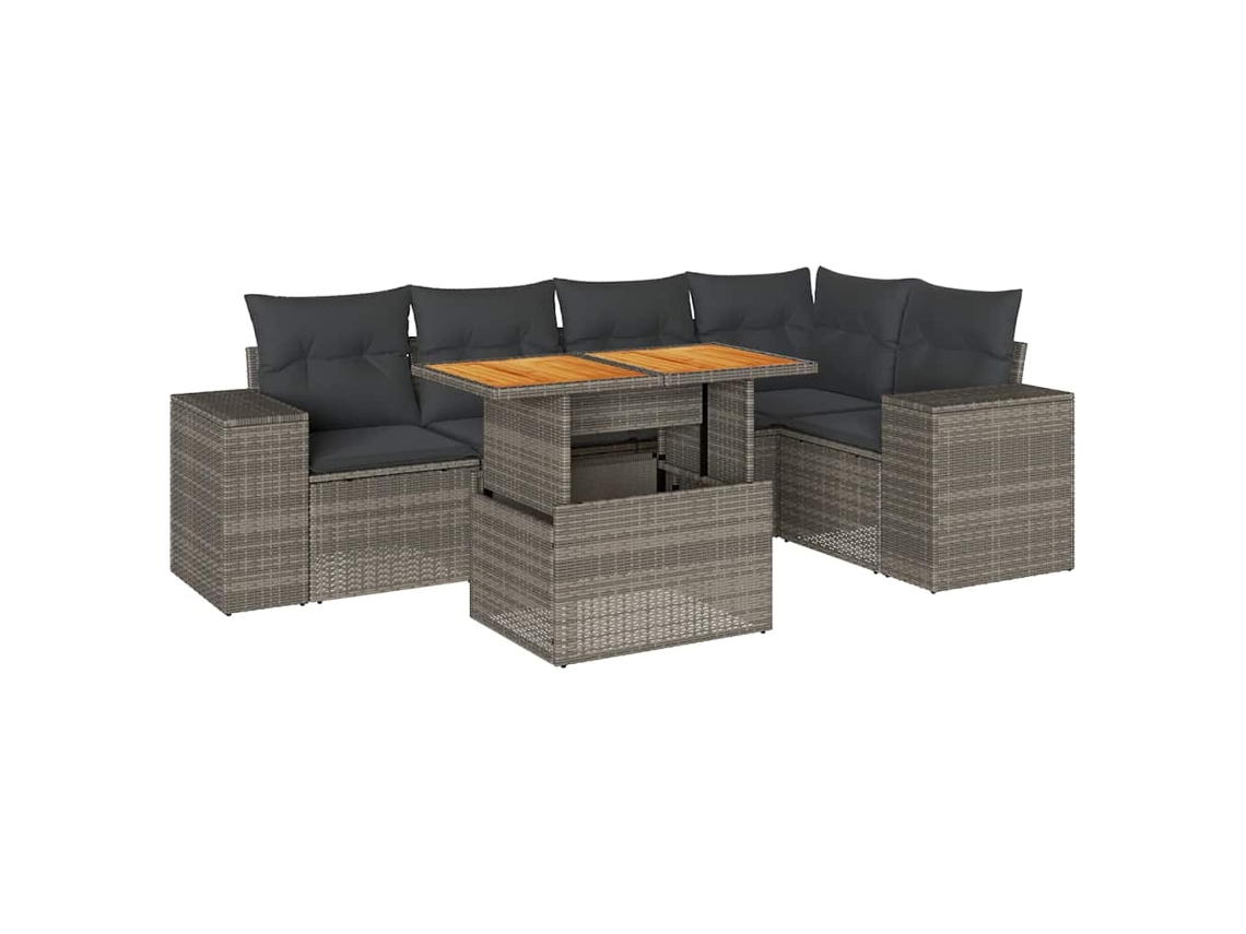 Conjunto de 6 Sofás de Jardim com Almofadões Vime Cinzento MAISON EXCLUSIVE (80x200 cm)