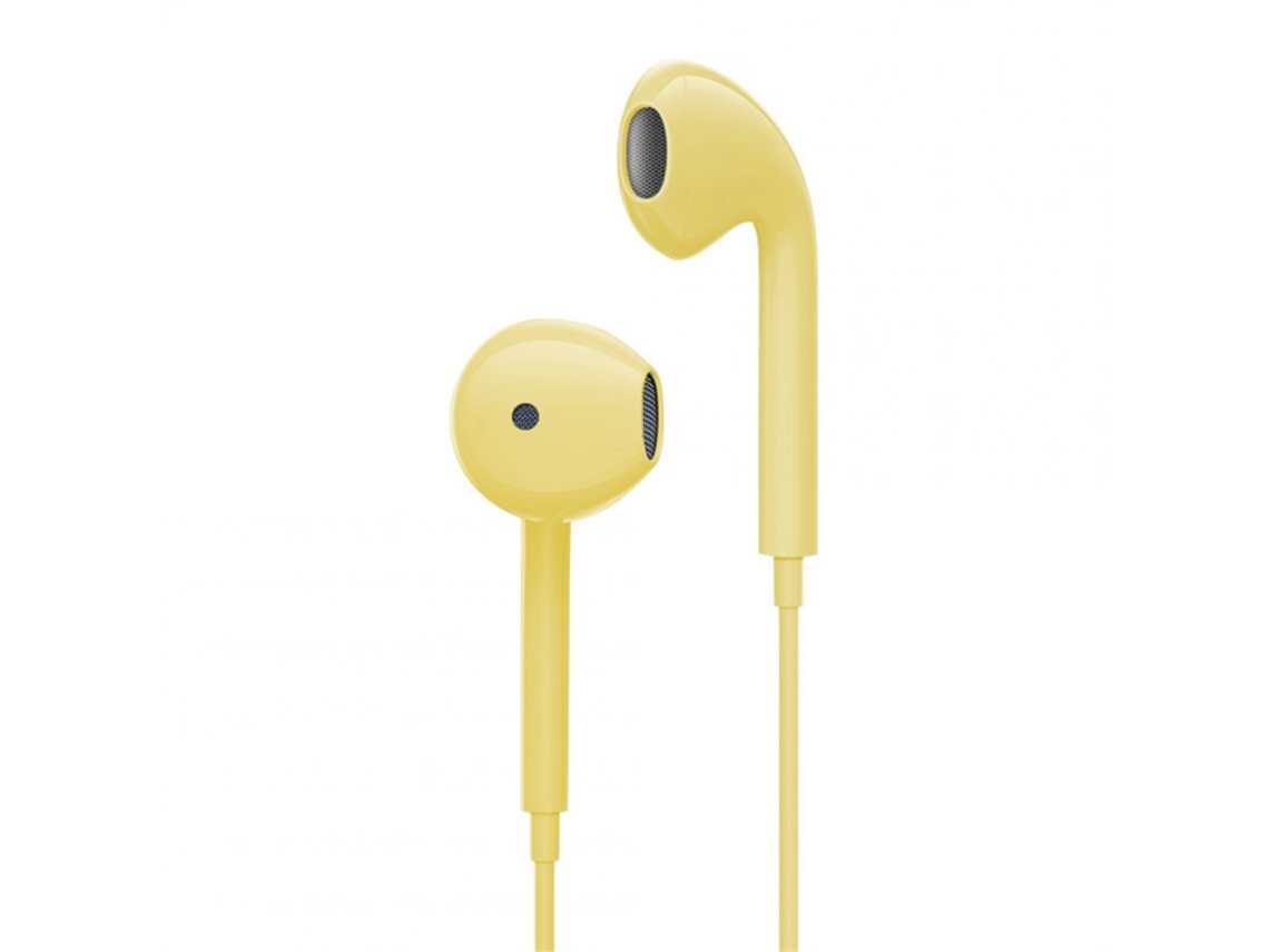 Auriculares com Fio com Microfone Chamadas Viva-Voz Subwoofer Música Tampões de Ouvido Amarelo