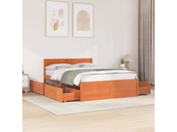 Vidaxl Cama Sem Colchão 135x190 Cm Madeira Pinho Maciça Castanho-mel