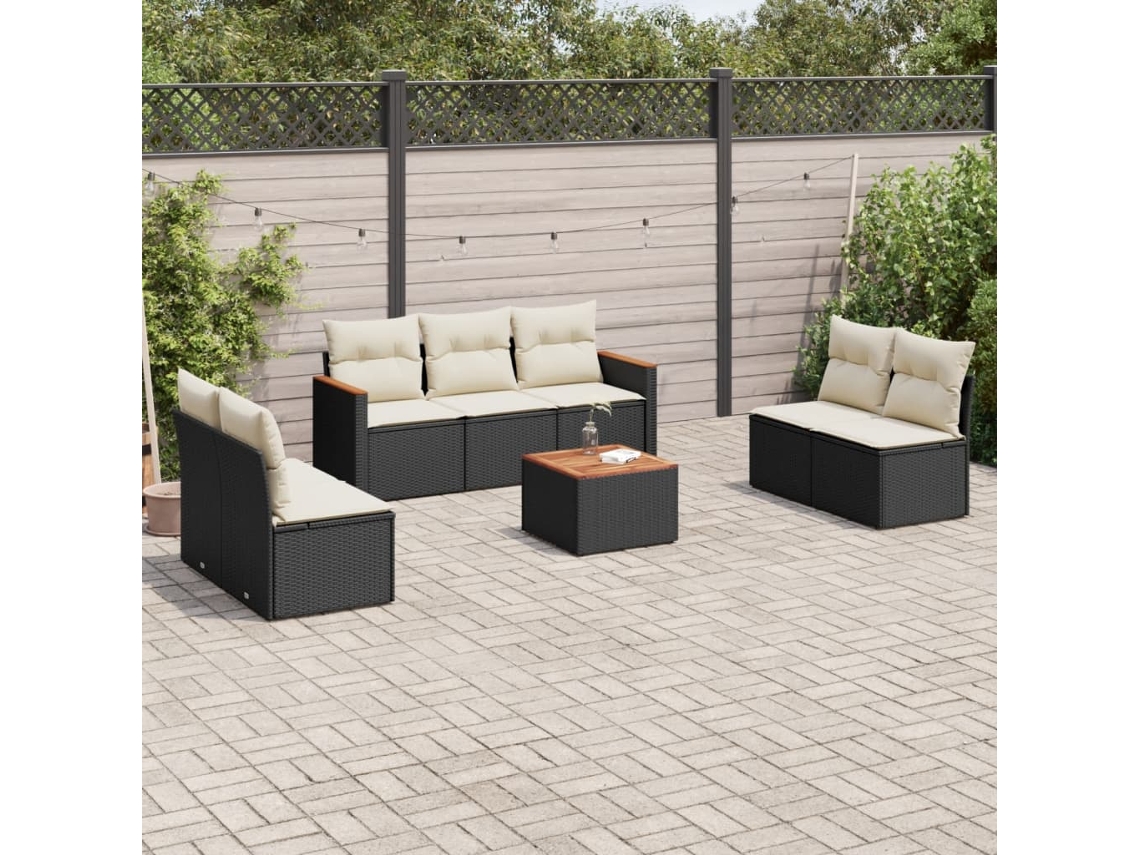 8 Pcs Conjunto Sofás De Jardim Com Almofadões Vime Pe Preto Dkd Home Decor