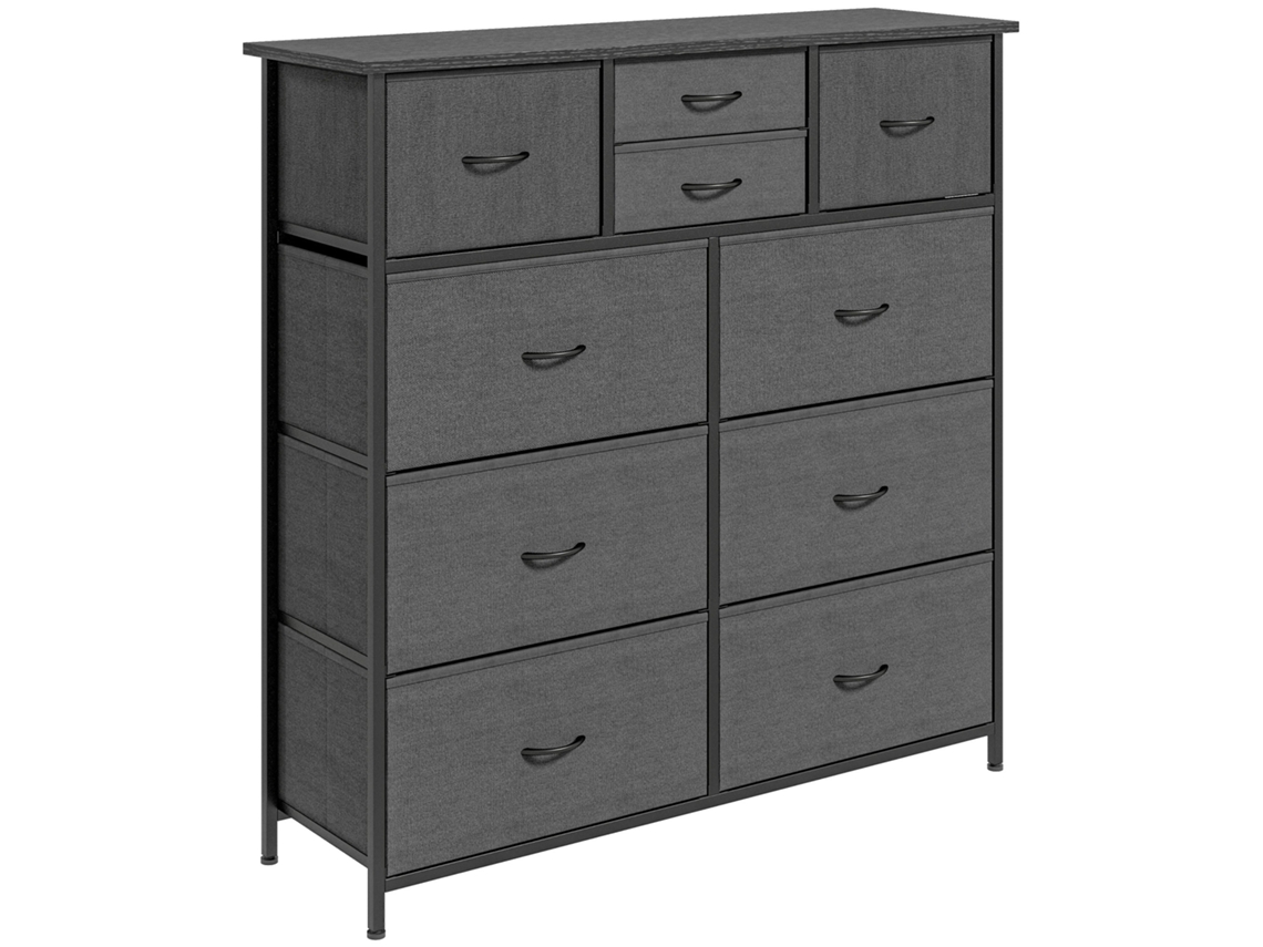 Cômoda Preta 100x30x100 Cm Com 10 Compartimentos E Gavetas De Tecido