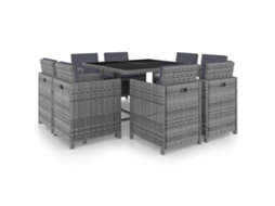 Conjunto 9 Peças Jantar Exterior C/ Almofadões Vime Pe Antracite Dkd Home Decor