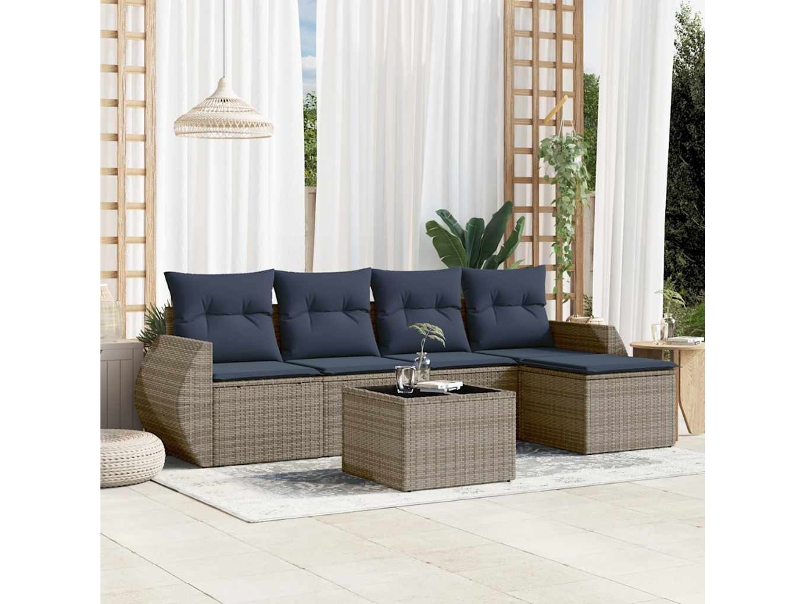 Vidaxl Conjunto De Sofá De Jardim Com 6 Peças E Almofadas Em Rattan Sintético Cinza