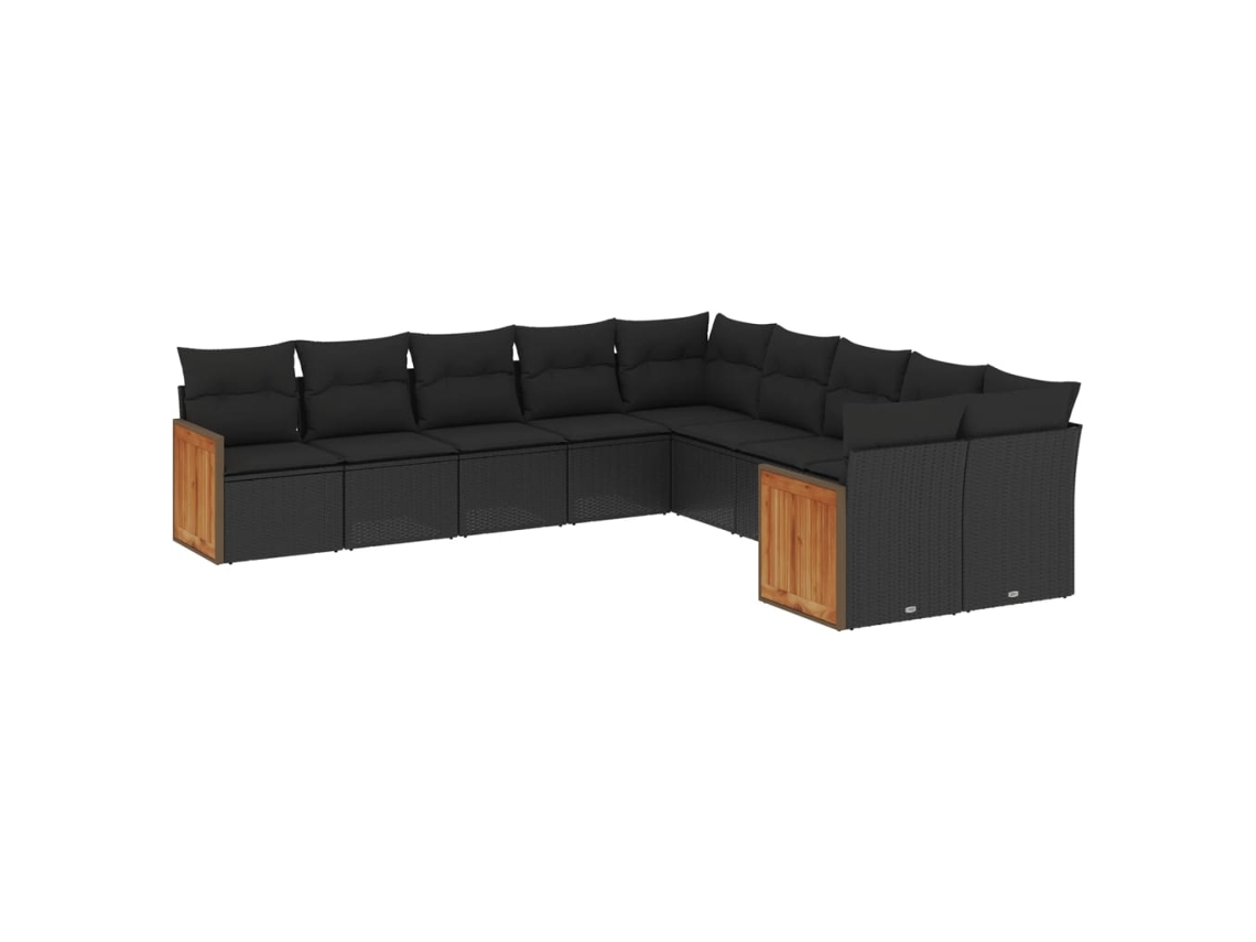 Conjunto de 10 Sofás de Jardim com Almofadões Vime Pe Preto MAISON EXCLUSIVE
