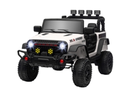 Carro Elétrico Para Crianças Com Bateria De 12v Controlo Remoto Faróis Led Buzina E Música 100x63x65 Cm Branco