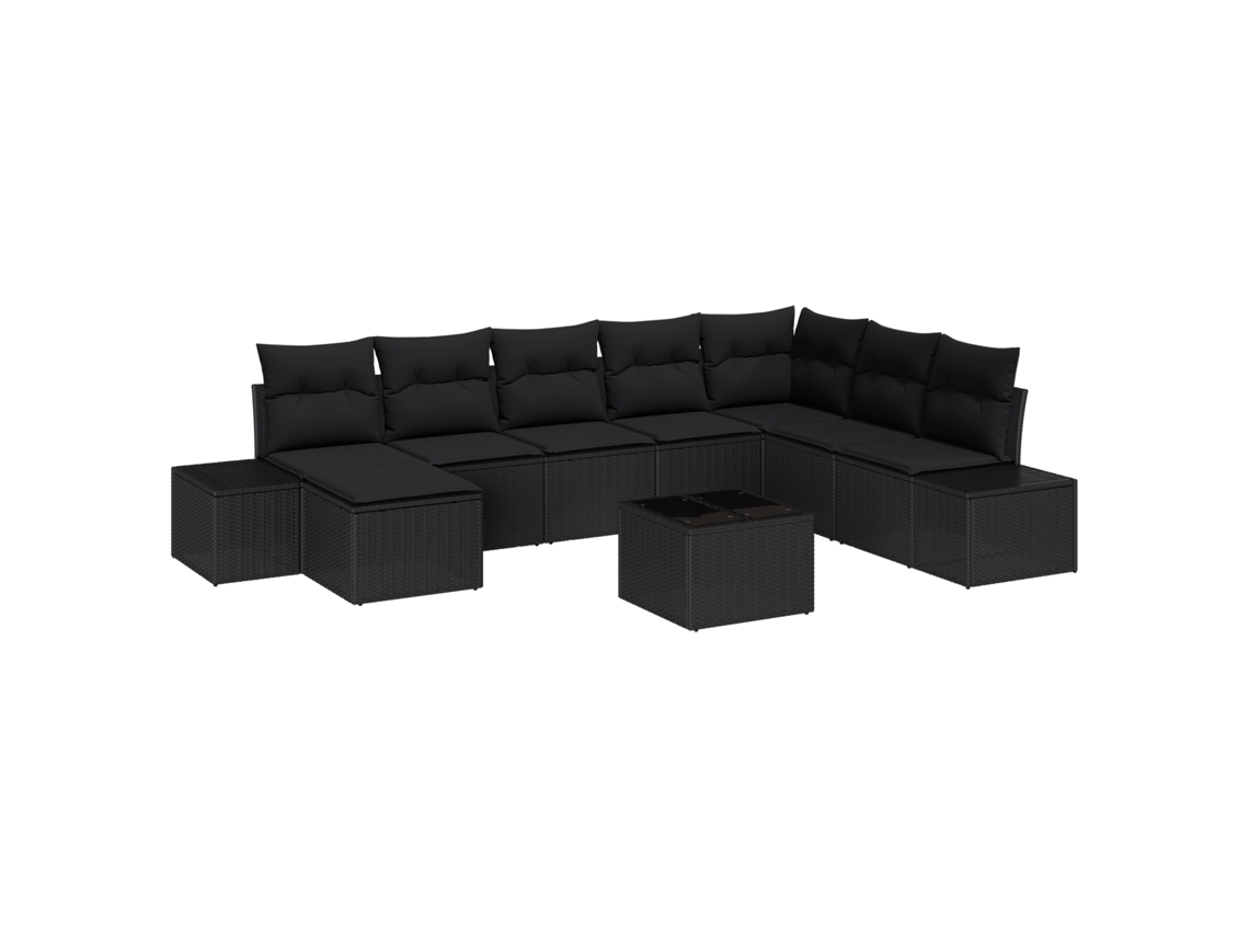 Conjunto 8 Sofá Exterior Vidaxl Preto Vime Pe (319 X 209 X 85 Cm)