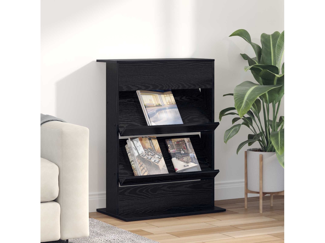 Vidaxl Estante De Revistas Carvalho Preto 70 X 41 X 96 Cm