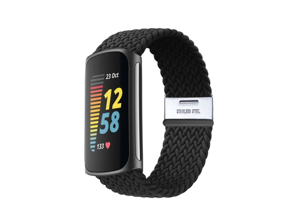 Bracelete Pulseira Entrançada Flexível para Fitbit by Google Charge 5 Preto