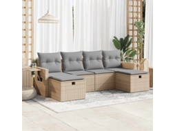 Vidaxl 6 Pcs Conjunto De Sofás P/ Jardim Com Almofadões Vime Pe Bege