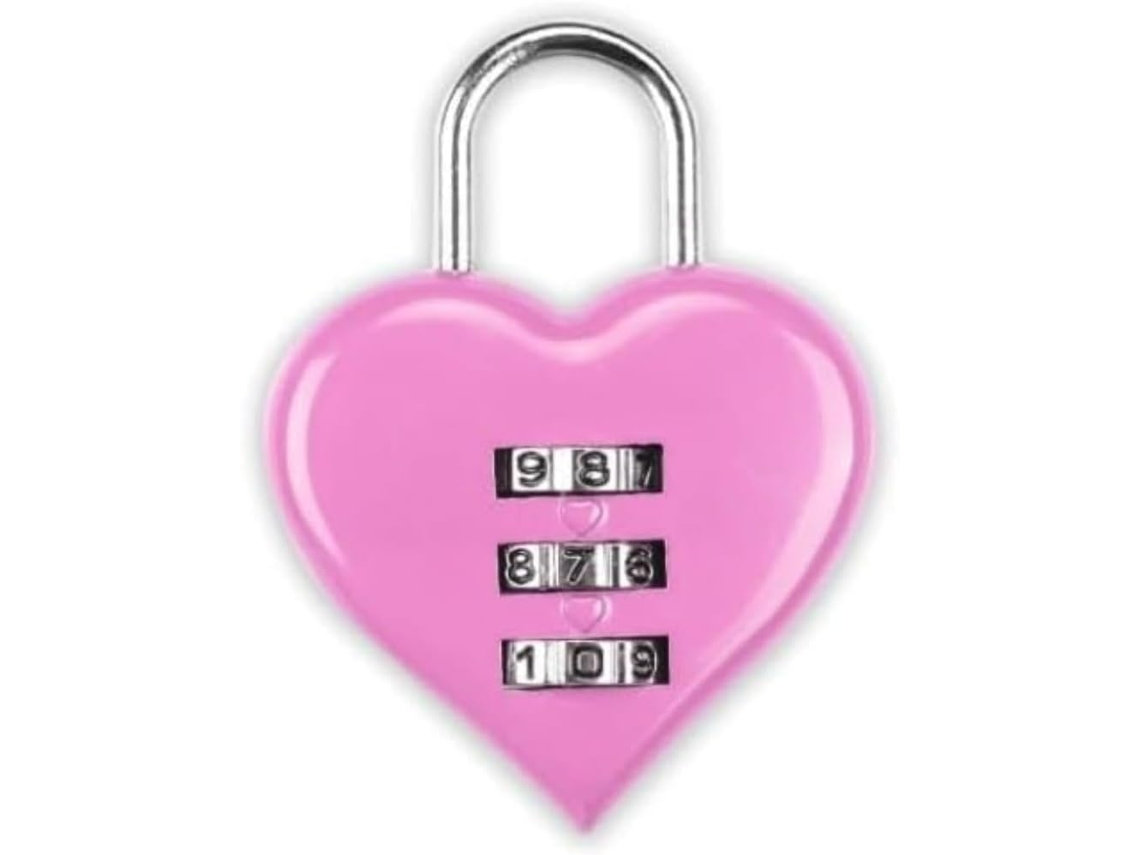 Cadeado De Combinação Em Formato Coração Rosa, Mini Com Senha