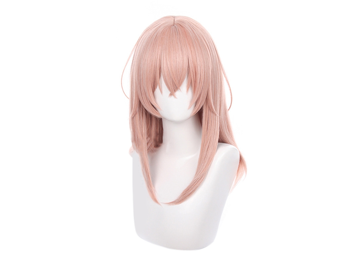 Peruca sintética rosa de comprimento médio-longo para cosplay feminina