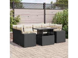 Vidaxl 7 Pcs Conjunto De Sofás P/ Jardim C/ Almofadões Vime Pe Preto