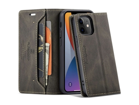 Capa Bloqueio Rfid Para Iphone 12 Autspace Pele Sintética Castanho