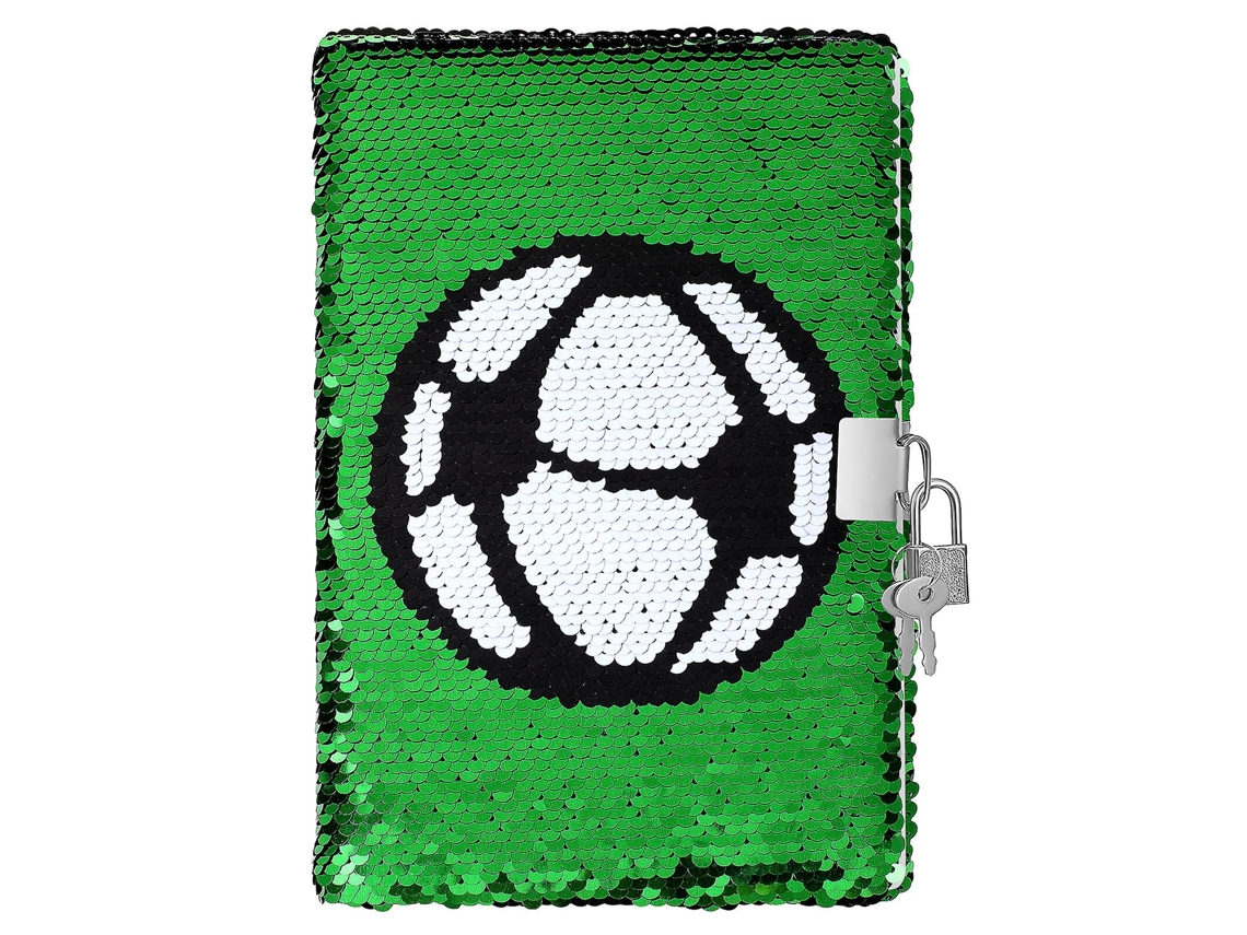 Caderno De Lantejoulas, Reversível, Com Estampa De Futebol, Cadeado E Chaves, Diário, Viagem, Agenda