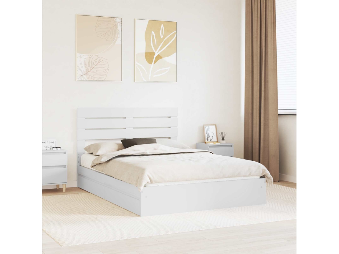 Vidaxl Cama Com Armazenamento Branco 160 X 200 Cm Derivados De Madeira