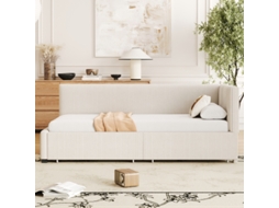 Sofá Cama Multifuncional 90x200cm Com 2 Gavetas De Armazenamento E Estofado Em Veludo Suave Bege Liptaptyn