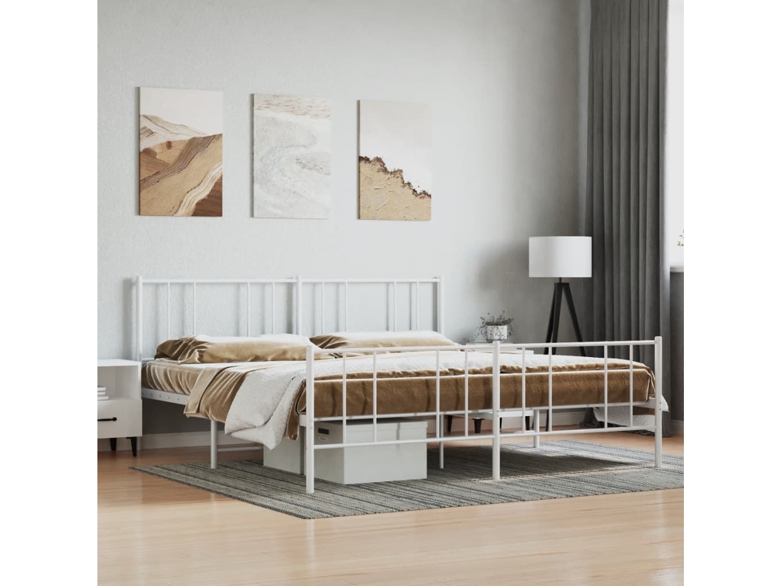 Estrutura De Cama Com Cabeceira E Pés 180x200 Cm Metal Branco
