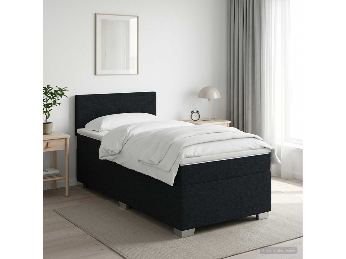 Vidaxl Cama Box Spring Com Colchão Preto 90 X 190 Cm Tecido